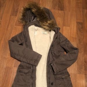 Abercrombie Kids Girls L Parka Jacket Olive Green